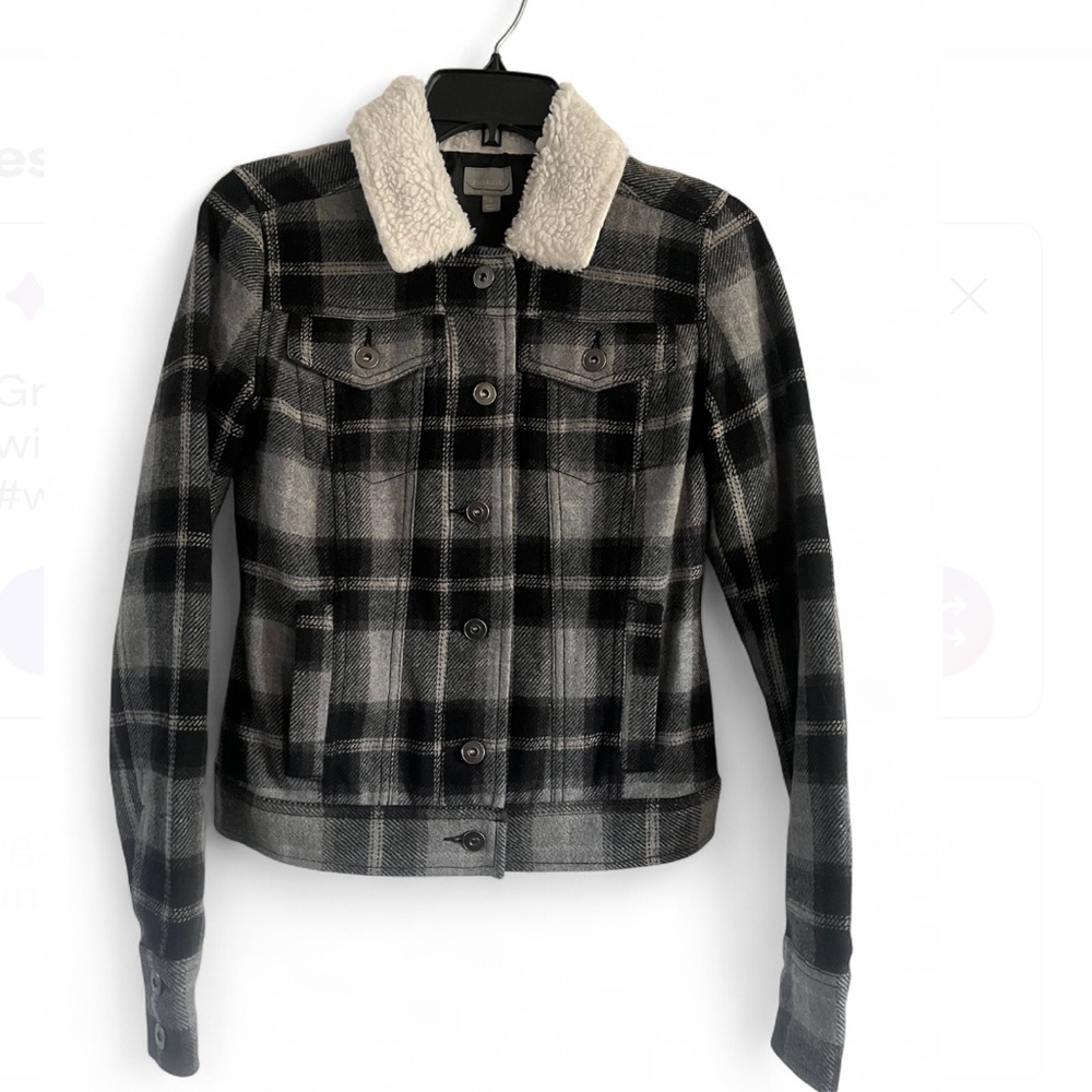 Rubbish Black and Gray Plaid Sherpa Jean Jacket
